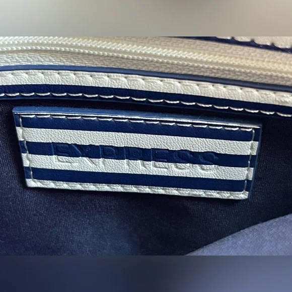 Express Bejeweled Blue and White Stripe Envelope Clutch Bag - Picture 10 of 12